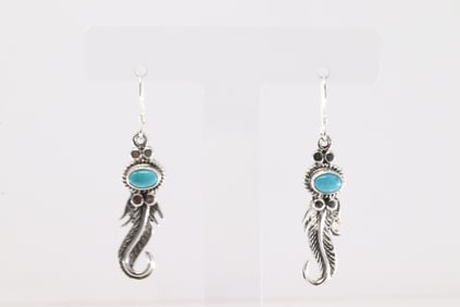 Native America Navajo Sterling Silver Turquoise Dangling Earring's By Sharon McCarthy.