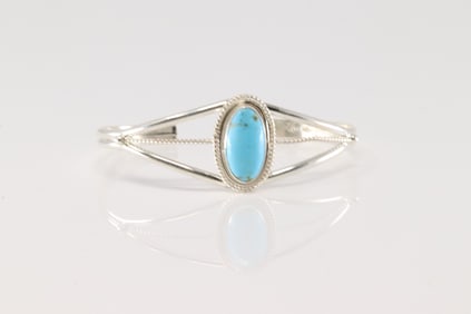 Native America Navajo Sterling Silver Turquoise Bracelet Cuff By P.Skeets.