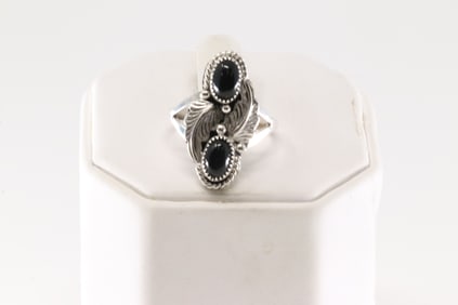 Native America Navajo Sterling Silver Black Onyx Ring By Jerryson Henio.
