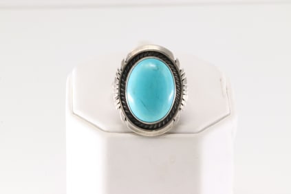 Native America Navajo Sterling Silver Turquoise Ring By A.M.