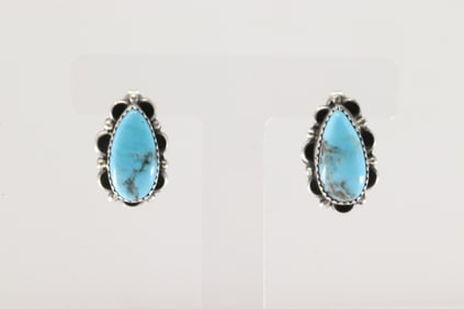 Native America Navajo Sterling Silver Turquoise Post Earring's By F.