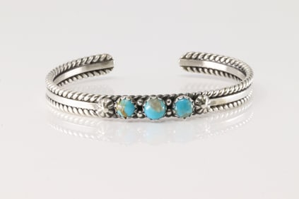 Native America Navajo Sterling Silver Turquoise Bracelet Cuff By R.King.