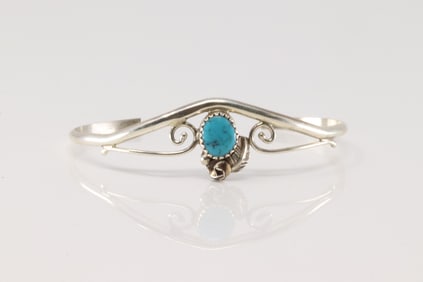 Native America Navajo Sterling Silver Turquoise Bracelet Cuff By C.