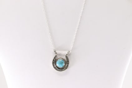 Native America Navajo Sterling Silver Turquoise Naja Necklace By Annette Chiquito.
