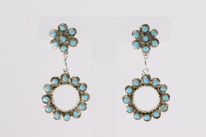 Native America Zuni Sterling Silver Turquoise Post / Dangling Earring's By Waylon Johnson.