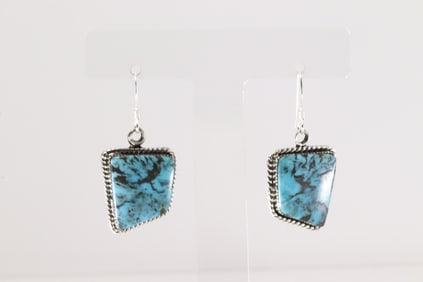 Native America Navajo Sterling Silver Turquoise Dangling Earring's By Arlene Lewis.