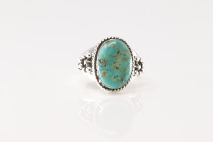 Native America Navajo Sterling Silver Turquoise Ring By Sheena Jack.