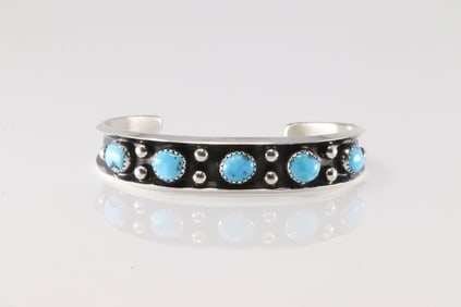 Native America Navajo Sterling Silver Turquoise Bracelet Cuff By Paul Largo.