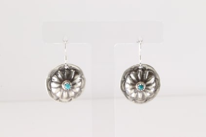Native American Navajo Sterling Silver Turquoise Conch Dangling Earring's By Joan & Ryan Begay.