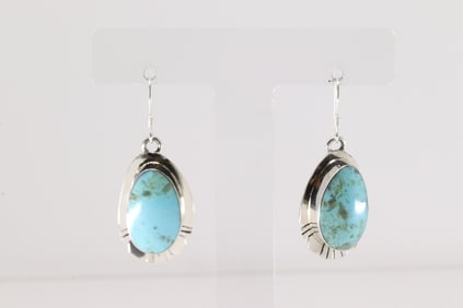 Native America Navajo Sterling Silver Turquoise Dangling Earring's By Leona Delgarito.