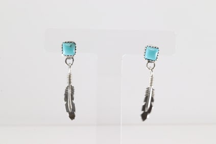 Native America Navajo Sterling Silver Turquoise Post / Dangling Earring's By Sharon McCarthy.