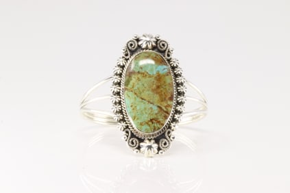 Native American Navajo Sterling Silver Kingman Turquoise Bracelet Cuff By Jennifer Cayaditto.