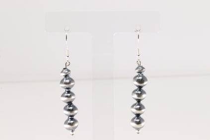 Native American Navajo Sterling Silver Pearl Beaded Dangling Earring's By Treva Jim.