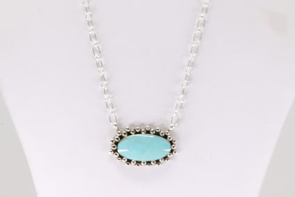 Native American Navajo Sterling Silver Turquoise Necklace By Gregg Yazzie.