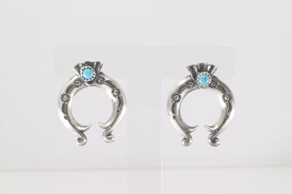 Native America Navajo Sterling Silver Turquoise Naja Post Earring's By Adrienne Gordan.