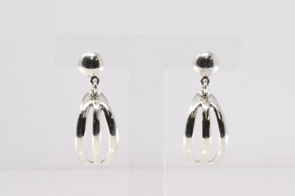 Native America Navajo Sterling Silver Design Solid Hoop Post / Dangling Earring's By james Bahe.