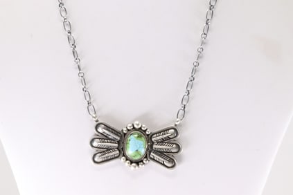 Native America Navajo Sterling Silver Sonora Gold Turquoise Necklace By Verley Betone.