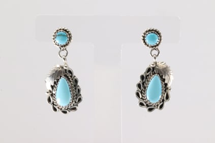 Native America Navajo Sterling Silver Turquoise Post / Dangling Earring's By Annie Spencer.