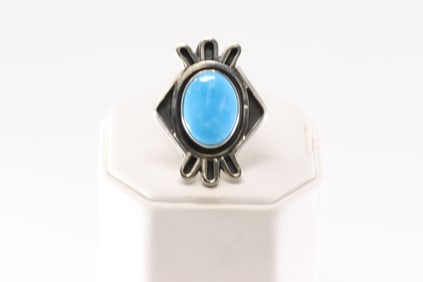 Native America Navajo Sterling Silver Turquoise Ring By Jimmy Garcia.