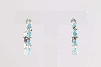 Native America Zuni Sterling Silver Turquoise Hoop Earring's By Bryce Vacit.
