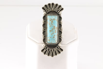 Native America Navajo Sterling Silver Kingman Turquoise Ring By Geraldine James.