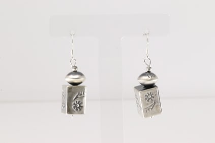 Native America Navajo Sterling Silver Stamped Solid Dangling Earring's By Tysha Aparicio.