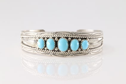 Native America Navajo Sterling Silver Turquoise Bracelet Cuff By Dine Begaye.