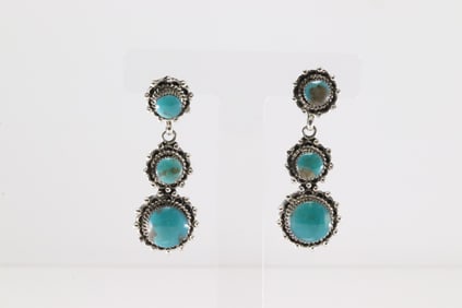 Native America Navajo Sterling Silver Turquoise Post / Dangling Earring's By Evelyn Platero.