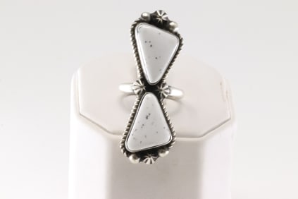 Native American Navajo Sterling Silver White Buffalo Ring 2 Stone By Kee.