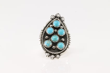 Native America Navajo Sterling Silver Turquoise Ring By Kenny Lonjose.