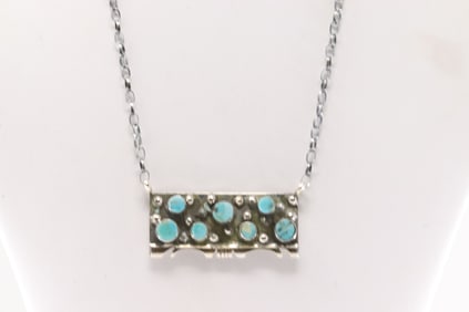 Native America Navajo Sterling Silver Kingman Turquoise Necklace By Steve Francisco.