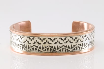 Native America Navajo Sterling Silver Copper Bracelet Cuff Wylie Secatero.