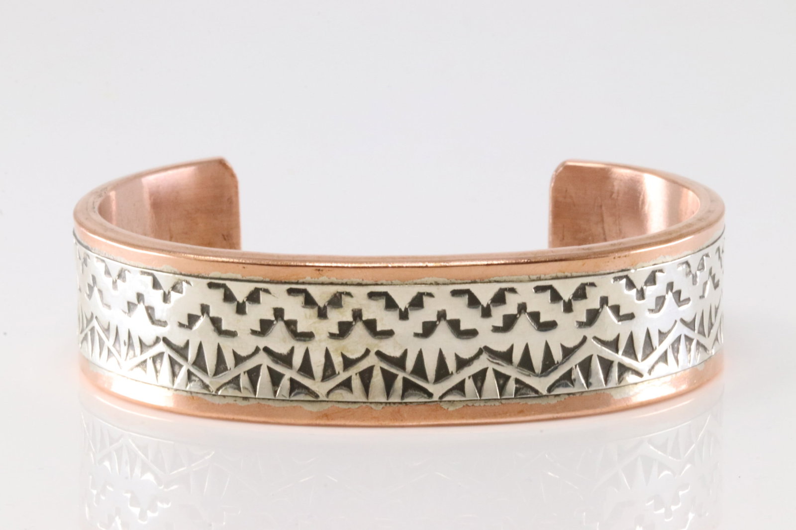 Native America Navajo Sterling Silver Copper Bracelet Cuff Wylie Secatero.: This is a Native America Navajo Sterling Silver Copper Bracelet Cuff Wylie Secatero.