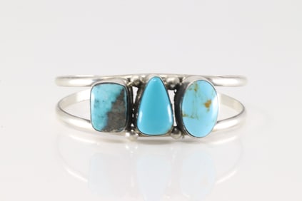 Native America Navajo Sterling Silver Kingman Turquoise Bracelet Cuff By Augustine Largo.