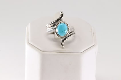 Native American Navajo Sterling Silver Turquoise Ring By Thomas Yazzie.