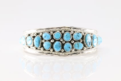 Native America Navajo Sterling Silver Kingman Turquoise Bracelet Cuff By Anita Whitegoat.