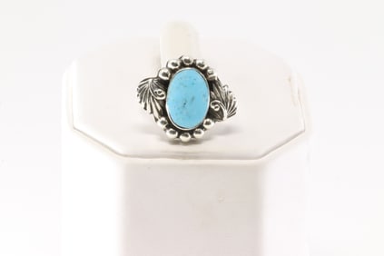Native America Navajo Sterling Silver Turquoise Ring By Sadie Jim.