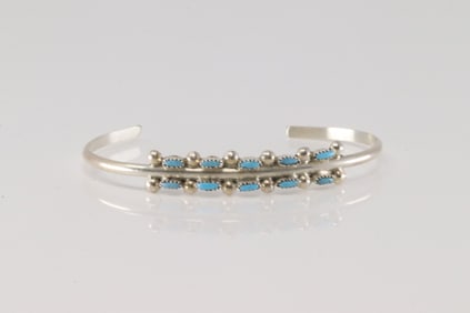 Native America Zuni Sterling Silver Turquoise Bracelet Cuff By S.R.