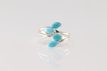 Native America Zuni Sterling Silver Turquoise Ring By Charlotte Natewa.