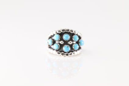 Native America Navajo Sterling Silver Turquoise Ring By Kenny Lonjose.
