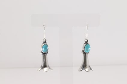 Native America Navajo Sterling Silver Turquoise Blossom Dangling Earring's By Robison Martinez.