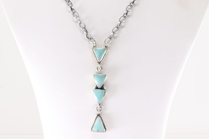 Native America Navajo Sterling Silver Turquoise Necklace 4 Stone By J.