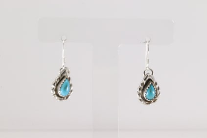 Native America Navajo Sterling Silver Turquoise Dangling Earring's By Gerald Joe.