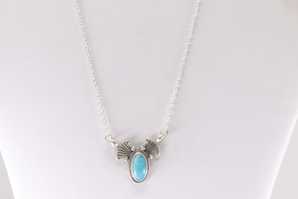 Native America Navajo Sterling Silver Turquoise Necklace By Verley Betone.