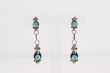 Native America Zuni Sterling Silver Turquoise Post / Dangling Earring's By Verdi Booqua.