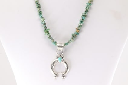 Native America Navajo Sterling Silver Turquoise Naja Necklace By Louise Joe.