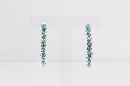 Native America Zuni Sterling Silver Turquoise Hoop Earring's By Murray Hannaweeka.