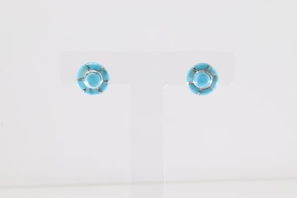 Native America Navajo Sterling Silver Turquoise Inlay Post Earring's By Valeria Benally.