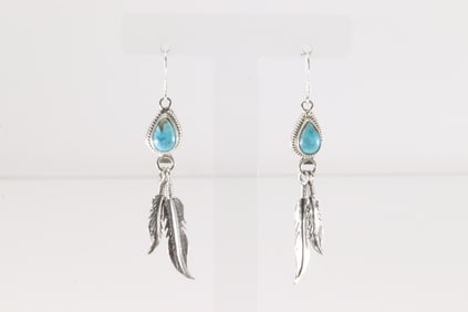 Native America Navajo Sterling Silver Turquoise Dangling Earring's By Sharon McCarthy.