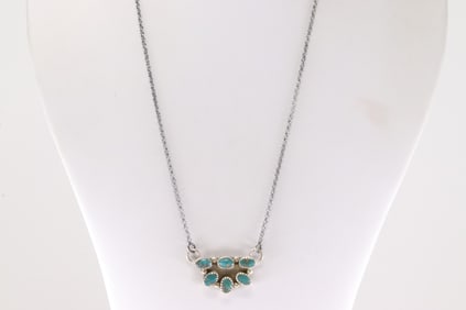 Native America Navajo Sterling Silver Kingman Turquoise Necklace By Maxine Ramirez.